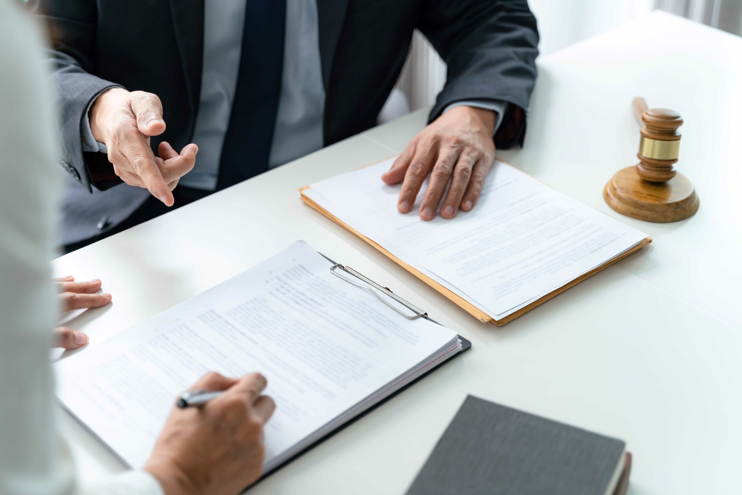 Creating a will and trust at an attorney office.